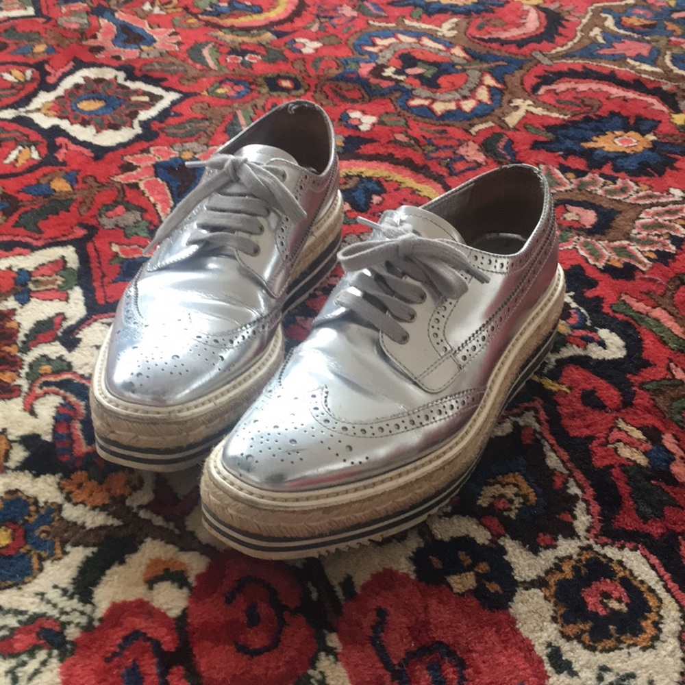 PRADA metallic brogues shoes